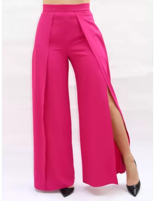 Black long elegant palazzo trousers with front split