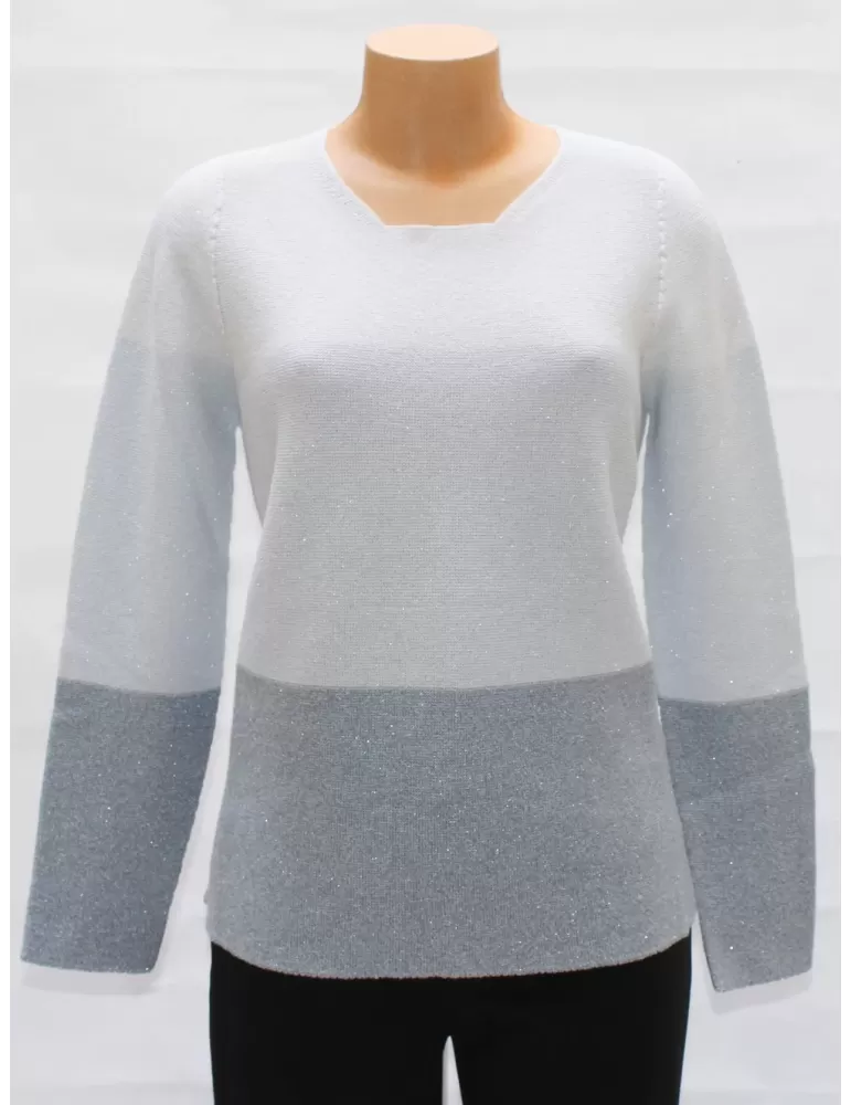 Riva Tricot silver and pale blue stripes knit cotton sweater Riva Tricot silver and pale blue stripes knit cotton sweater