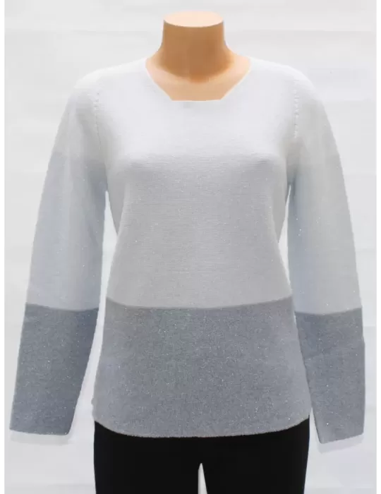 Riva Tricot - Maglia a fasce grigio perla con lurex argento Riva Tricot - Maglia a fasce grigio perla con lurex argento