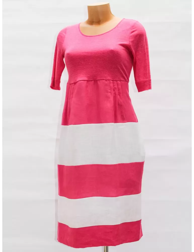 Riva Tricot plus size pink and white striped natural linen dress Riva Tricot plus size pink and white striped natural linen dress
