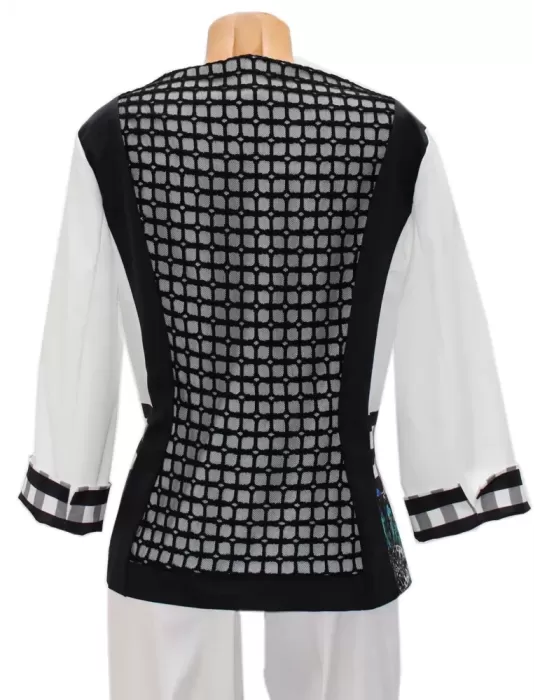 Fuego Woman elegant white jacket with black lace and fans