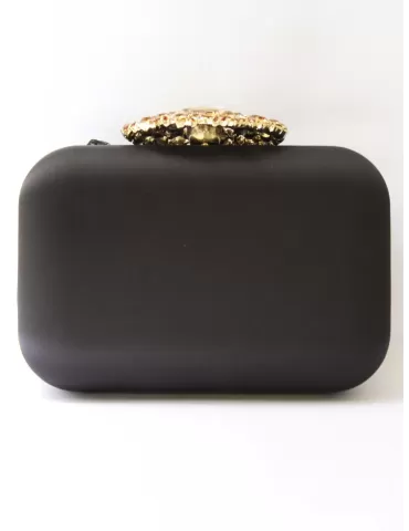 Borsa Anna Cecere aca082 raso nero con chiusura gioiello in strass oro