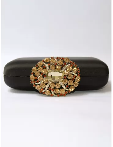 Borsa Anna Cecere aca082 raso nero con chiusura gioiello in strass oro 2