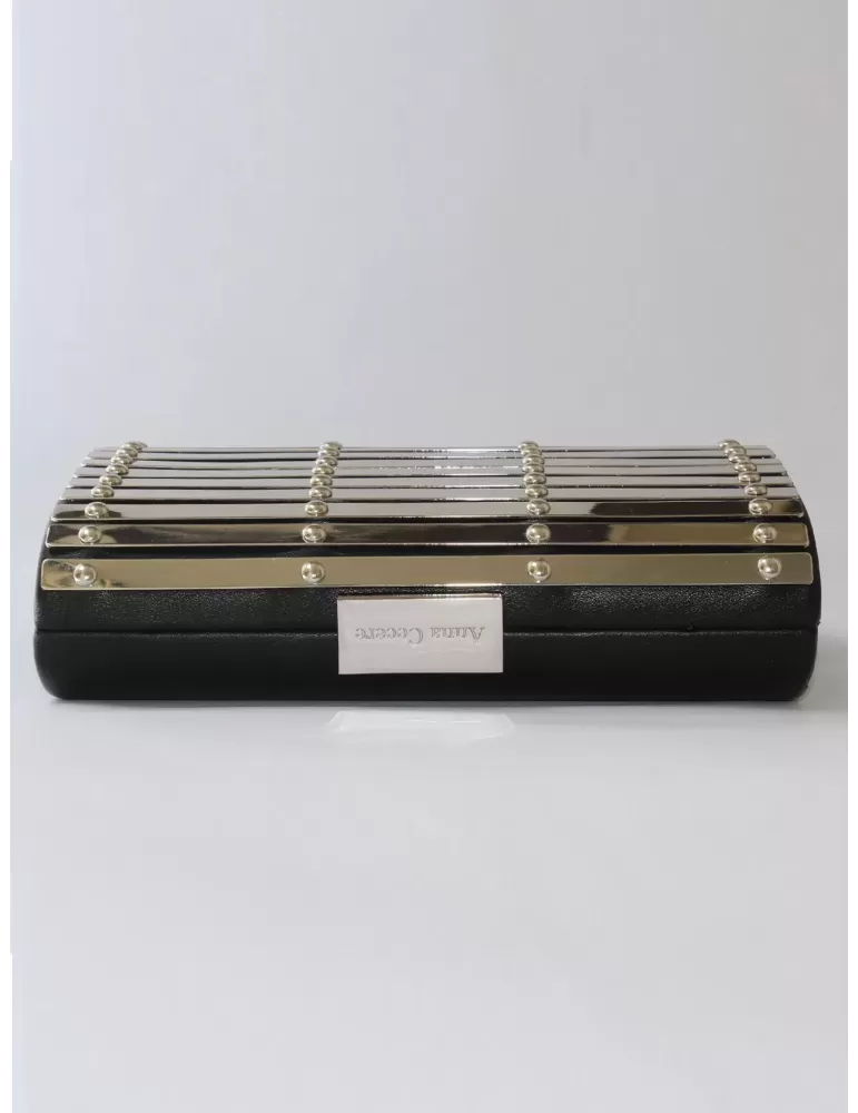 Borsa pelle nera e borchie argento Anna Cecere aca009