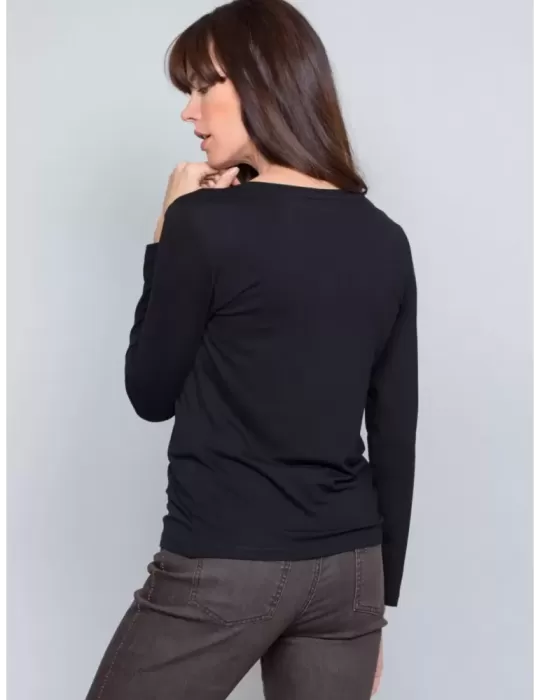 Fuego Woman black t-shirt with rhinestones embroidery