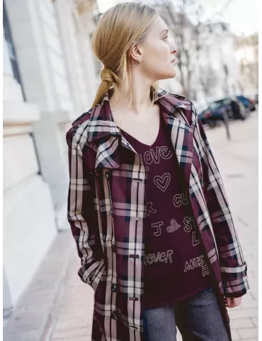 Trench donna scozzese tartan bordeaux giaccone impermeabile Ananke