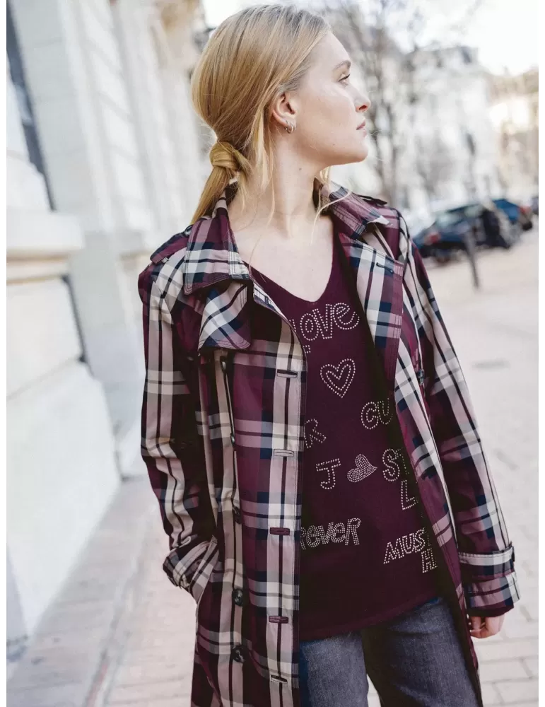 Trench donna scozzese tartan bordeaux giaccone impermeabile Ananke Trench donna scozzese tartan bordeaux giaccone impermeabile Ananke