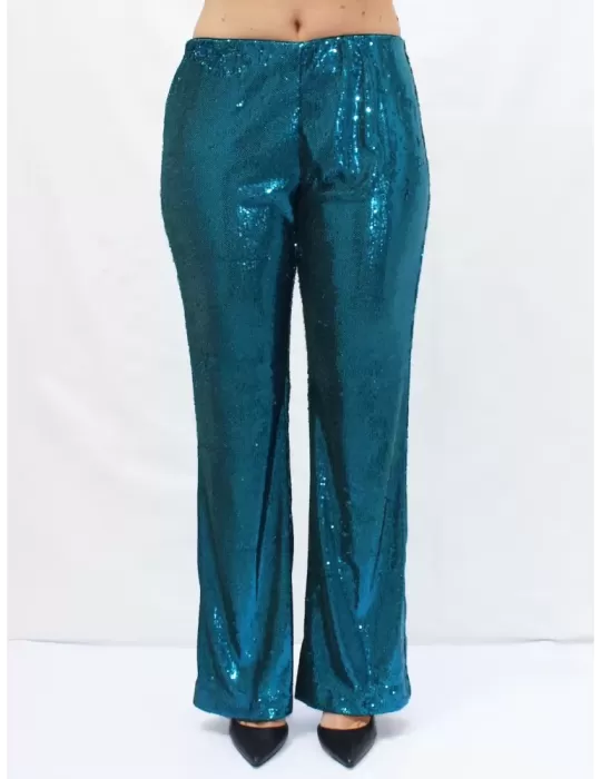 Shiny turquoise sequin flare trousers Shiny turquoise sequin flare trousers