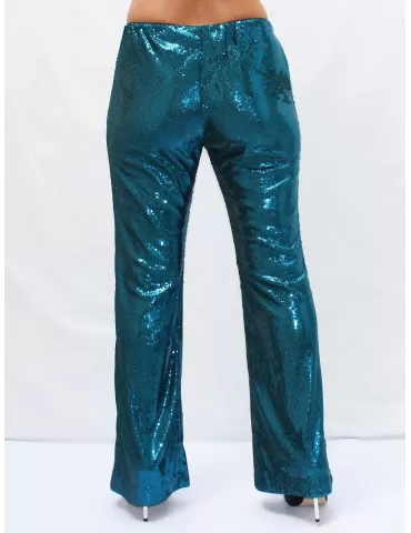 Shiny turquoise sequin flare trousers 2