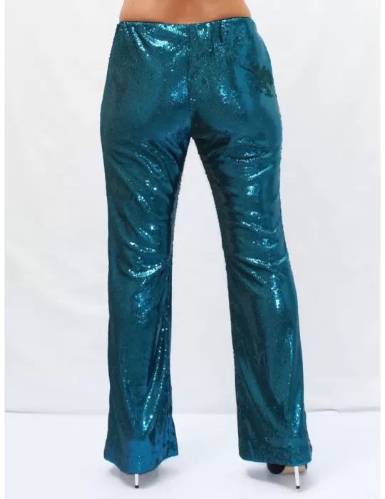 Shiny turquoise sequin flare trousers