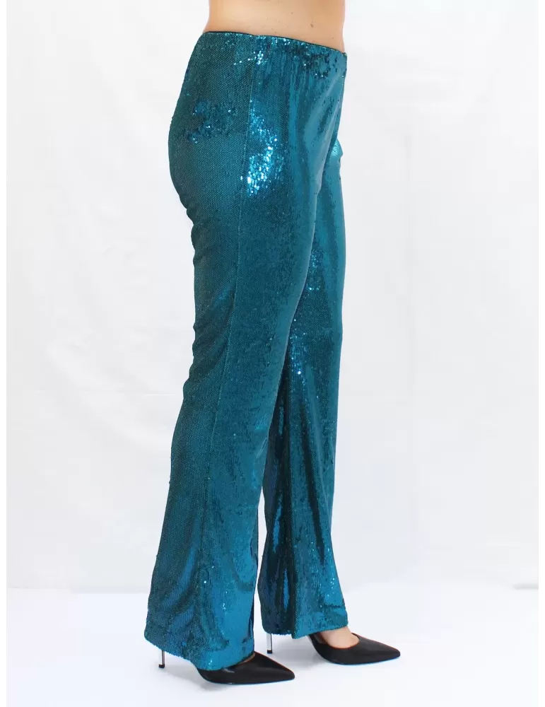 Pantaloni a zampa paillettes turchese Amethist