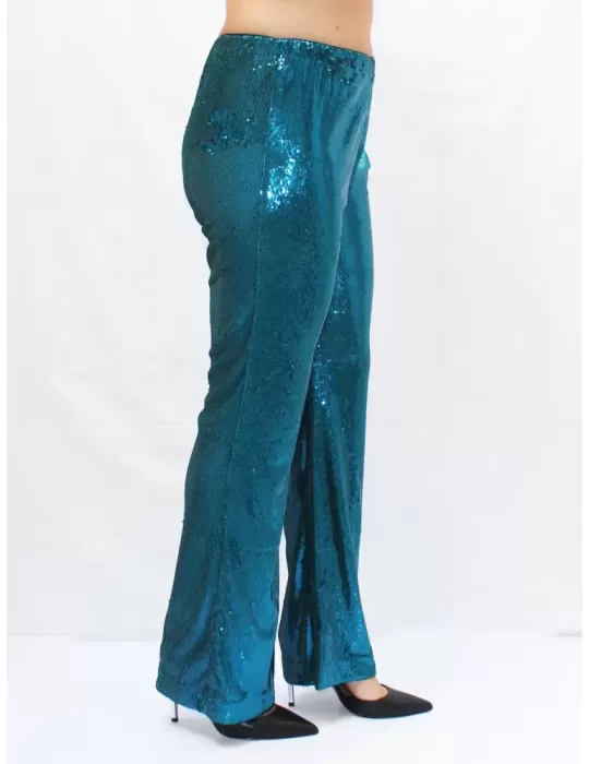 Shiny turquoise sequin flare trousers