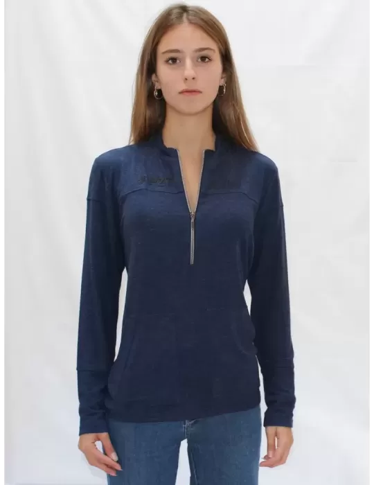 Paz Torras mock turtleneck blue shirt with pockets Paz Torras mock turtleneck blue shirt with pockets
