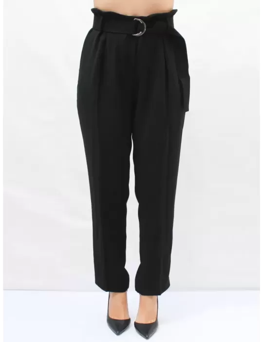 Fuego Woman Elegant black cady carrot pleated trousers pants Fuego Woman Elegant black cady carrot pleated trousers pants