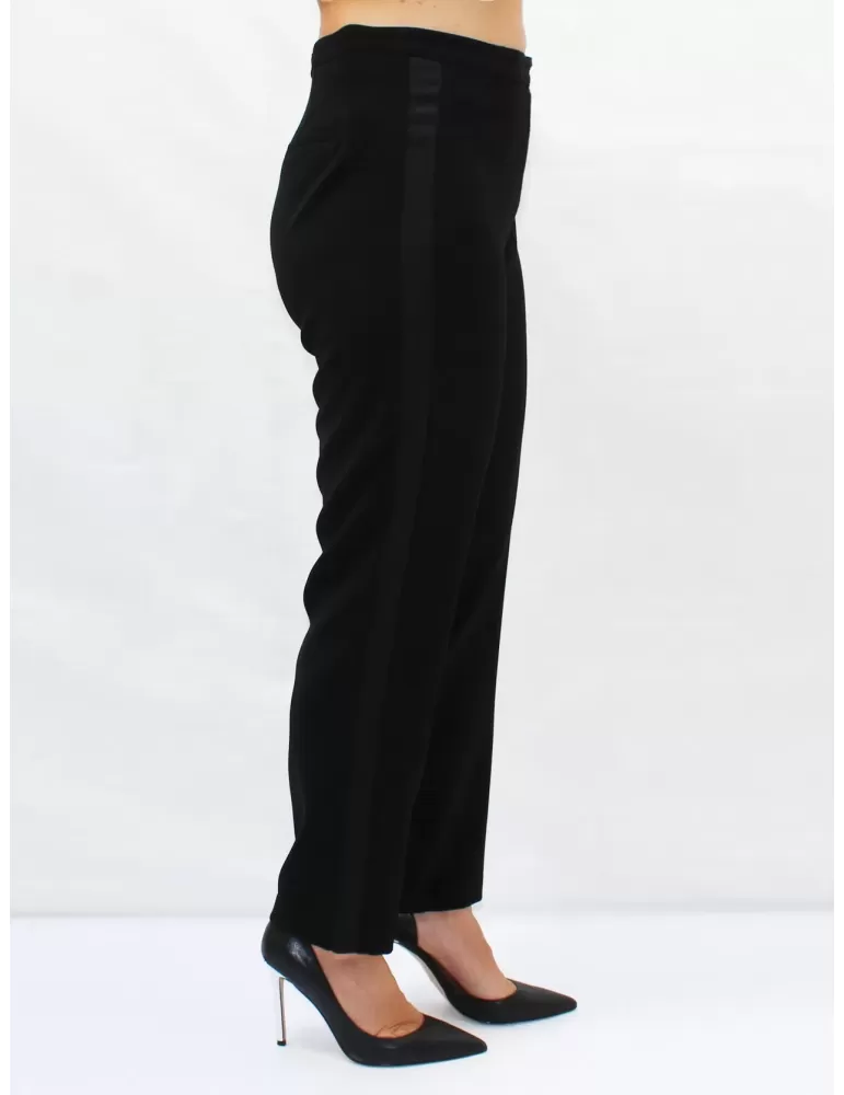 Pantaloni neri con banda laterale in raso Piero Moretti Curcuma