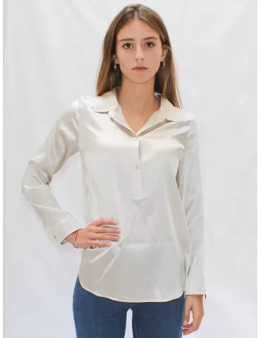 Camicia polo raso di pura seta beige Riva Tricot