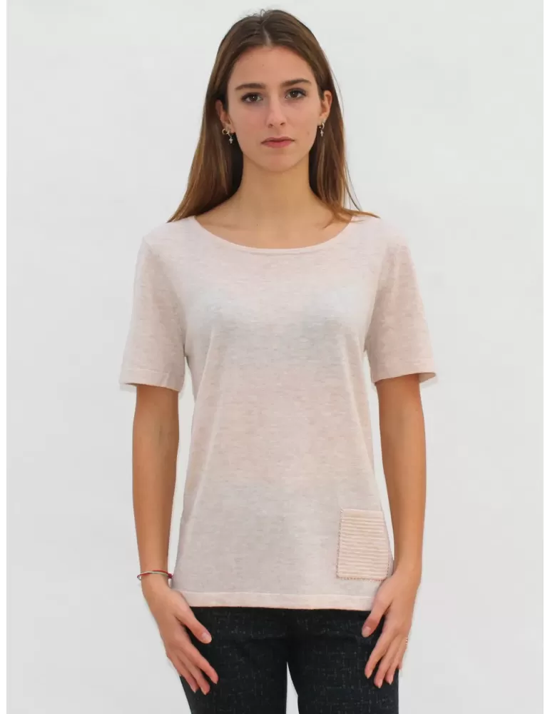 Ananke by Fuego Woman beige wool twinset candies and rhinestones