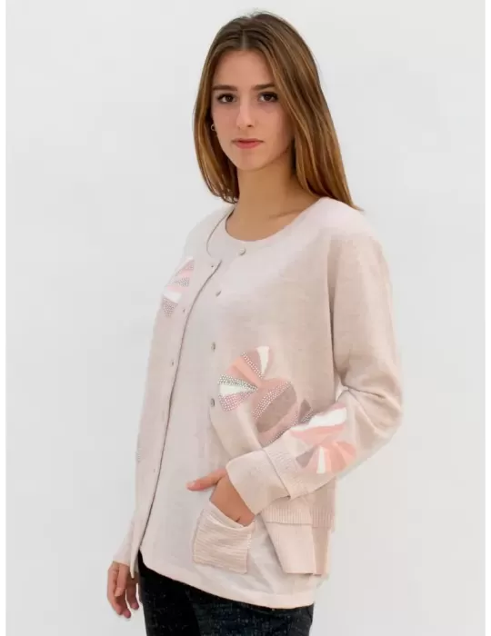 Twinset beige con ricami caramelle e strass Anankè by Fuego Woman