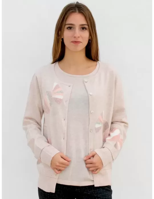 Twinset beige con ricami caramelle e strass Anankè by Fuego Woman Twinset beige con ricami caramelle e strass Anankè by Fuego Woman