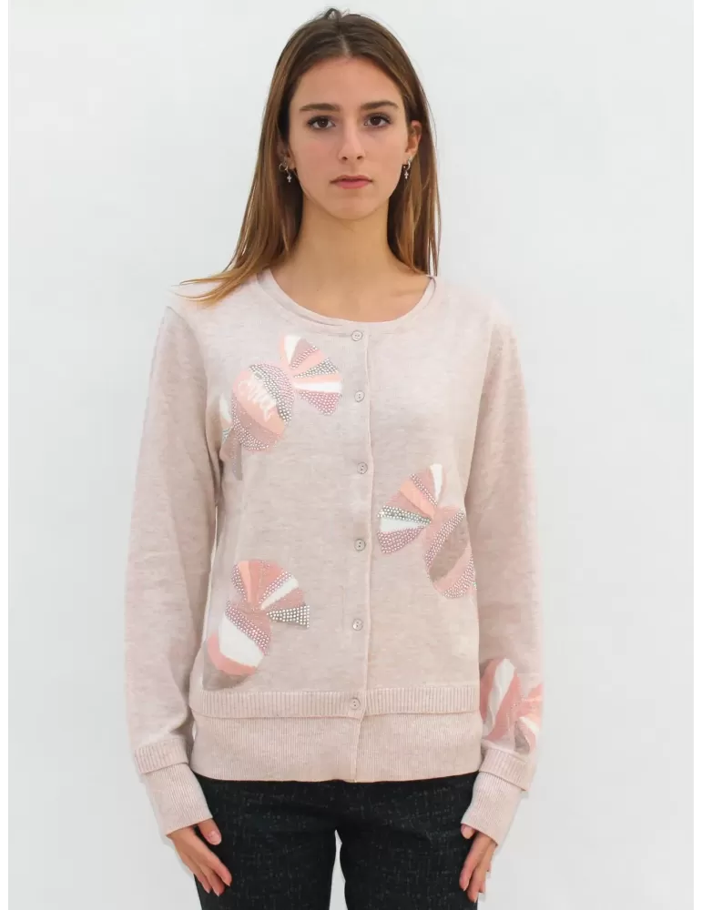 Twinset beige con ricami caramelle e strass Anankè by Fuego Woman