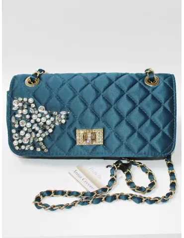 Anna Cecere bags acx433 | Borsa in raso blu con perle e strass