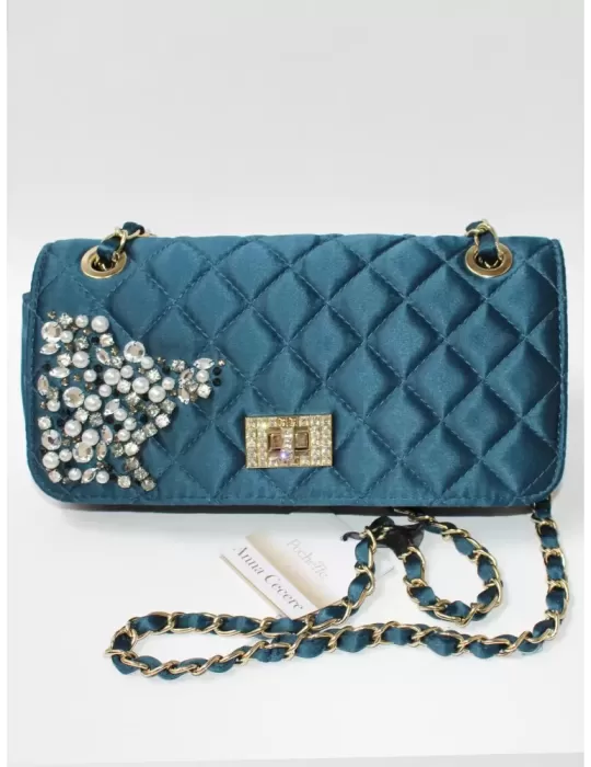 Anna Cecere bags acx433 | Borsa in raso blu con perle e strass Anna Cecere bags acx433 | Borsa in raso blu con perle e strass