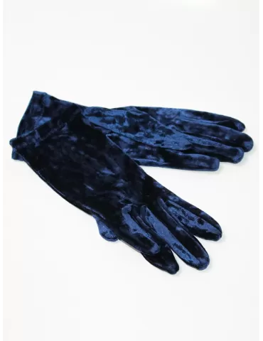 Guanti donna eleganti di velluto ciniglia blu