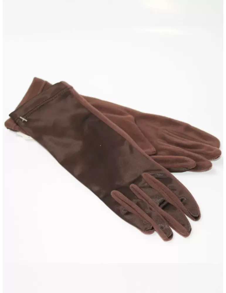 Compra online Guanti donna eleganti in raso marrone e pile Compra online Guanti donna eleganti in raso marrone e pile