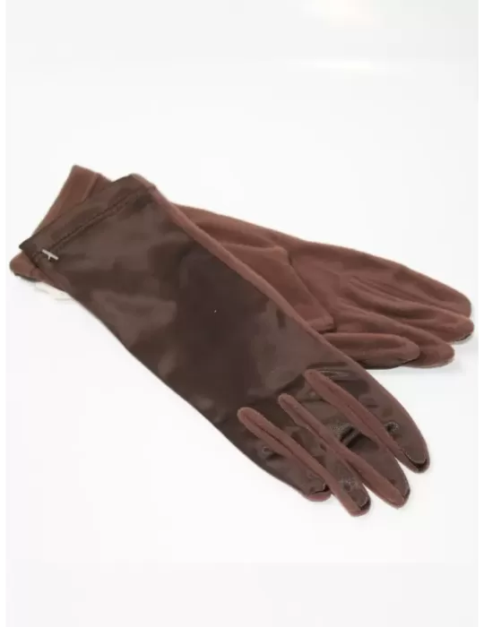 Buy online Italian silk satin brown elegant gloves for women Buy online Italian silk satin brown elegant gloves for women