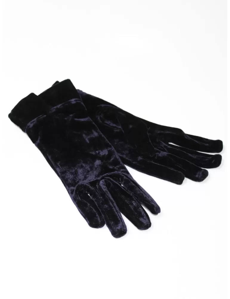 Guanti donna eleganti di velluto blu con rouches Guanti donna eleganti di velluto blu con rouches