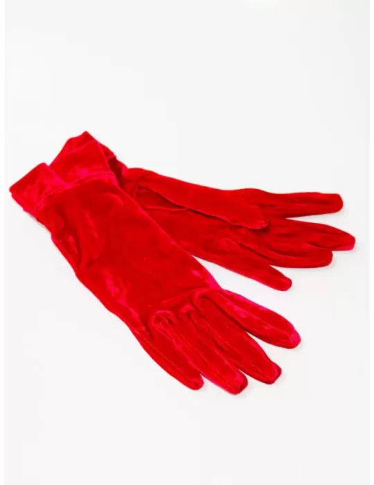 Guanti donna eleganti di velluto rosso con rouches Guanti donna eleganti di velluto rosso con rouches