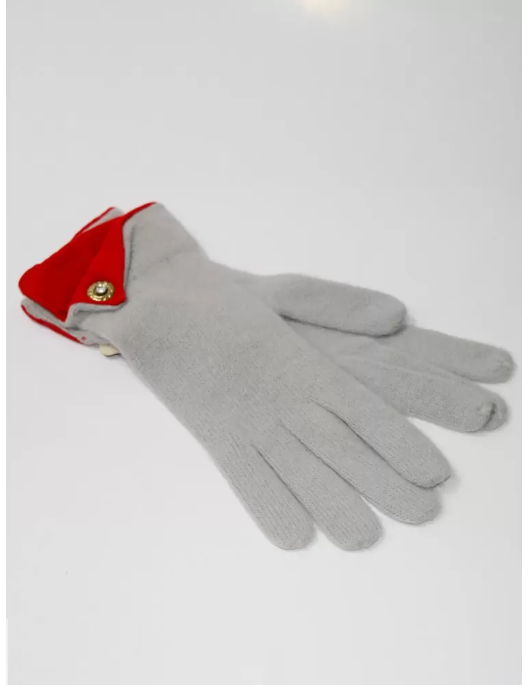 Online Guanti donna lana angora grigio con rivolto di camoscio rosso Online Guanti donna lana angora grigio con rivolto di camoscio rosso