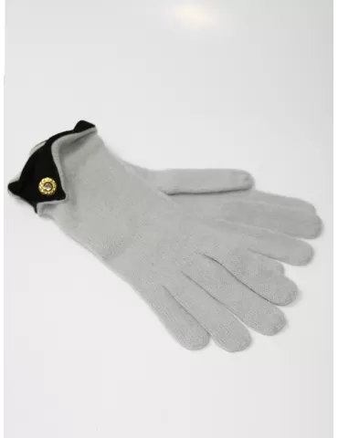 Online Guanti donna lana angora grigio con rivolto di camoscio nero