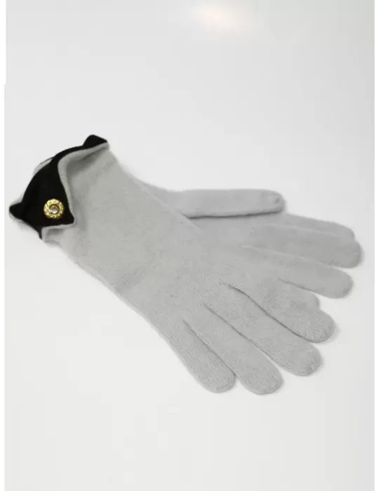 Online Guanti donna lana angora grigio con rivolto di camoscio nero Online Guanti donna lana angora grigio con rivolto di camoscio nero