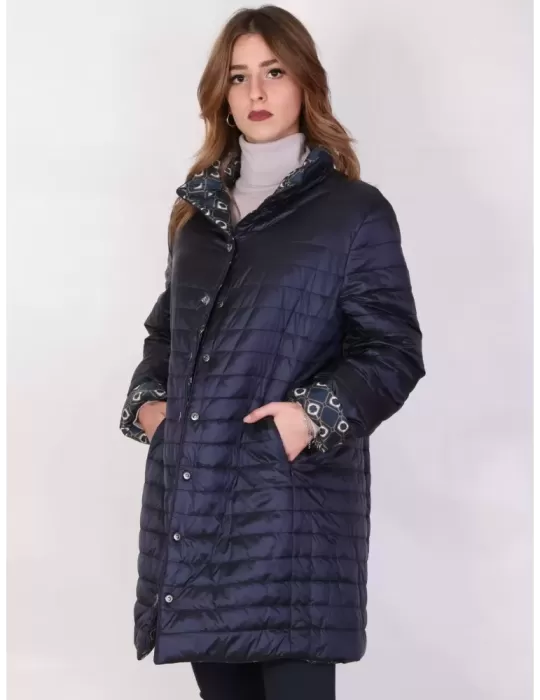 Pregiò Couture - Giaccone reversibile trapunta fantasia blu e beige