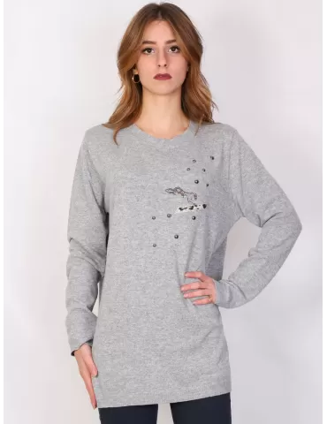 Girogola lana grigio melange tigre di strass Donna Futura