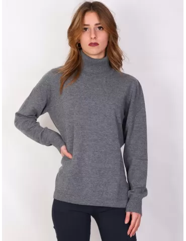 Maglificio Musetti - maglia grigia dolcevita classico in lana cashmere