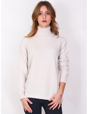Maglificio Musetti - maglia beige dolcevita classico in lana cashmere