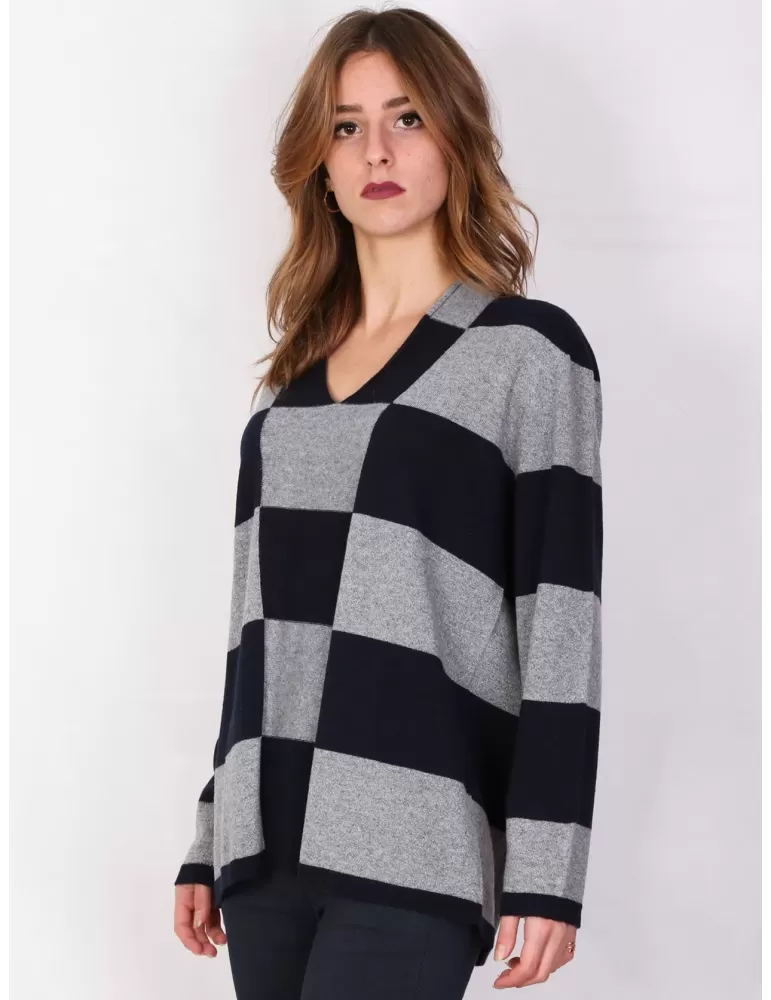 Riva Tricot Maglificio di Nibionno - Maglia V a quadri grigio e blu