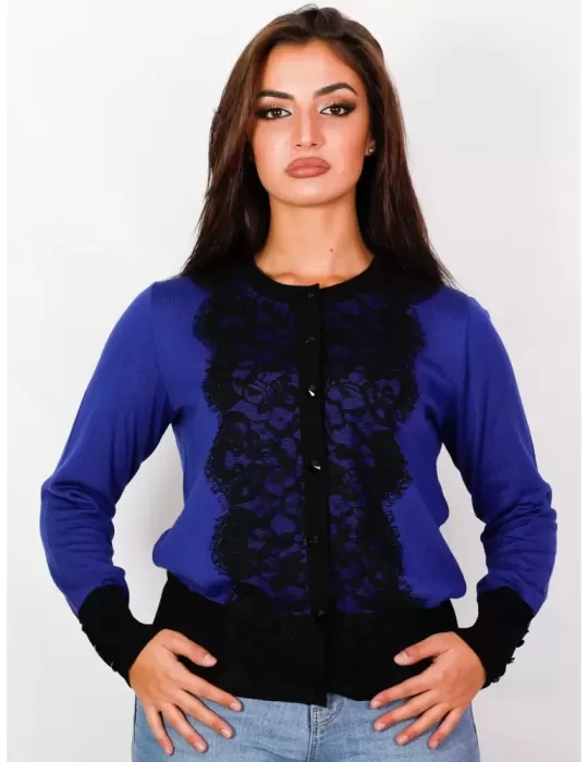 Piero Moretti online shop - Royal blue wool elegant cardigan jacket Piero Moretti online shop - Royal blue wool elegant cardigan jacket