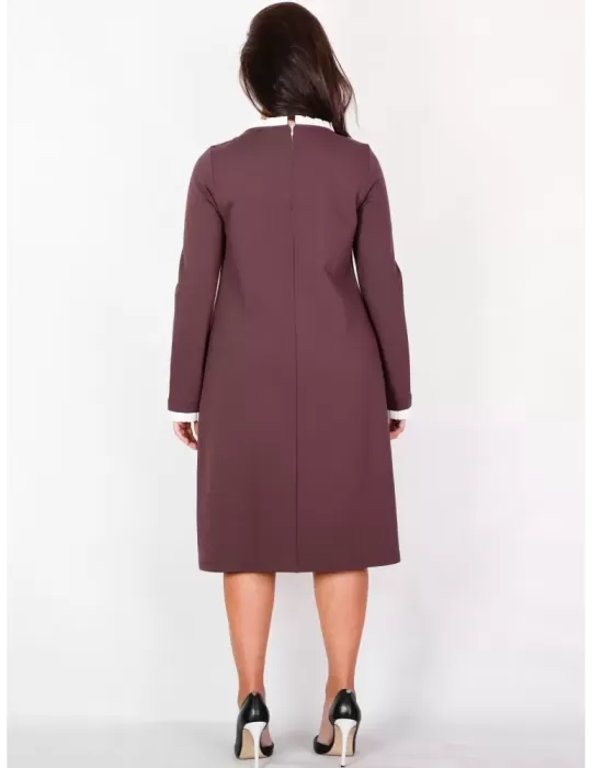 Zanetti 1965 - bordeaux midi dress with white neck and cuffs