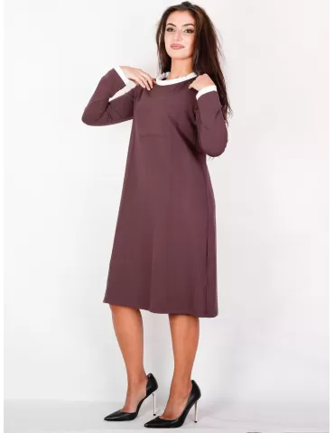 Zanetti 1965 - bordeaux midi dress with white neck and cuffs 2