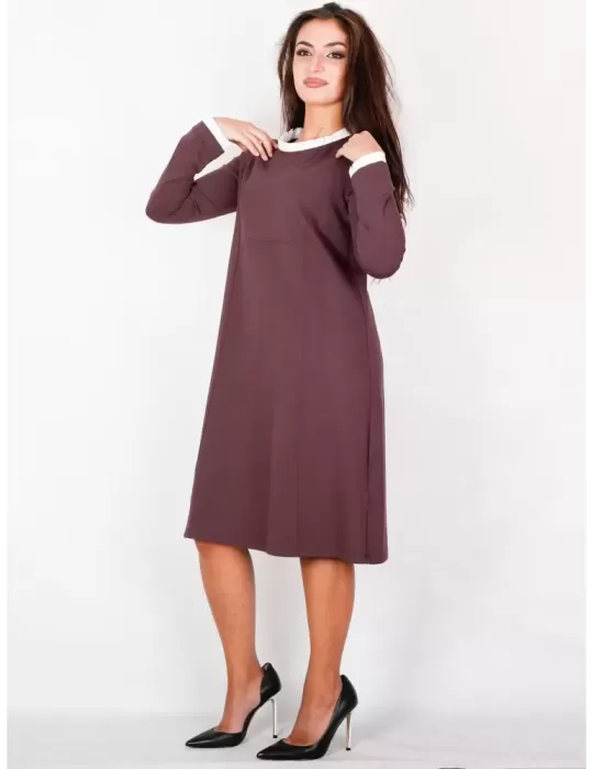 Zanetti 1965 - bordeaux midi dress with white neck and cuffs