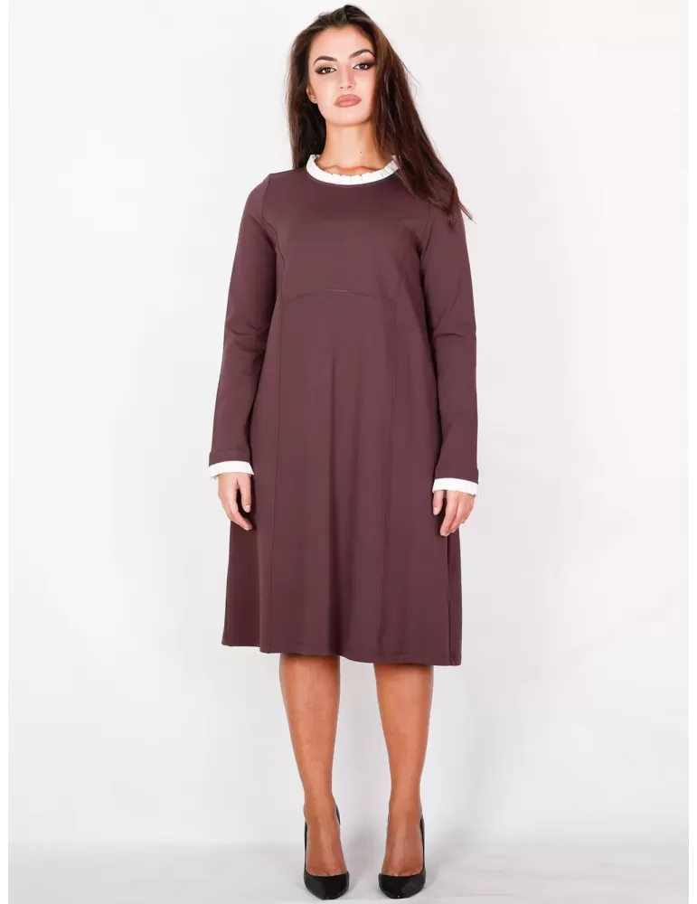 Zanetti 1965 - bordeaux midi dress with white neck and cuffs Zanetti 1965 - bordeaux midi dress with white neck and cuffs