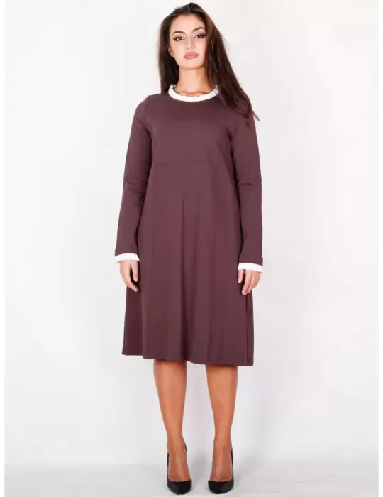 Zanetti 1965 - bordeaux midi dress with white neck and cuffs Zanetti 1965 - bordeaux midi dress with white neck and cuffs