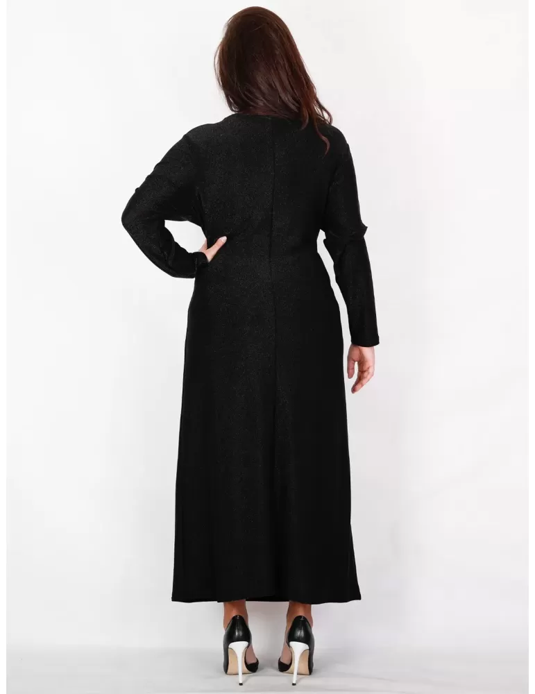Cerimonia d'inverno: abito lungo nero lurex con drappeggio taglia 54