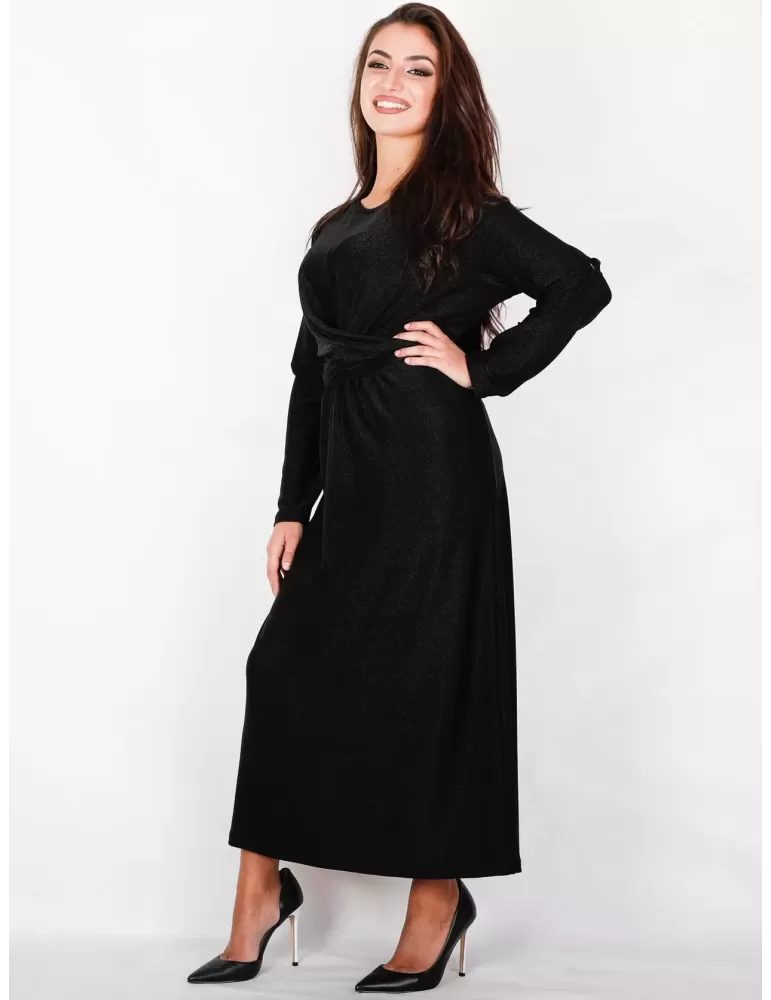 Plus size black lurex draped midi dress Italian design Amethist