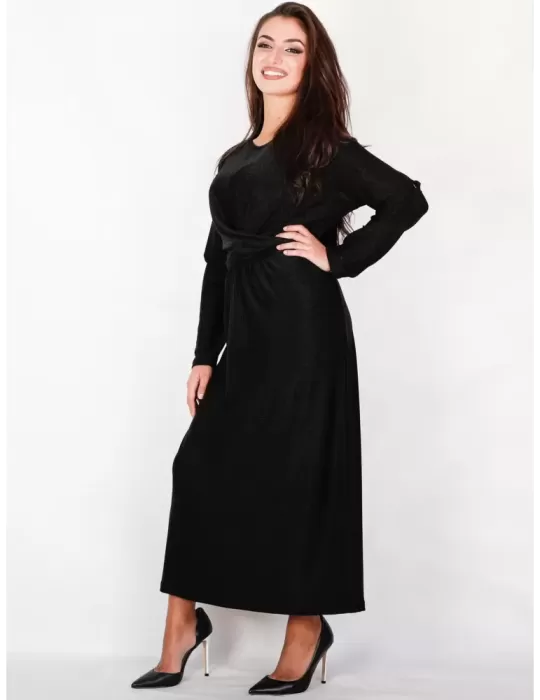 Cerimonia d'inverno: abito lungo nero lurex con drappeggio taglia 54