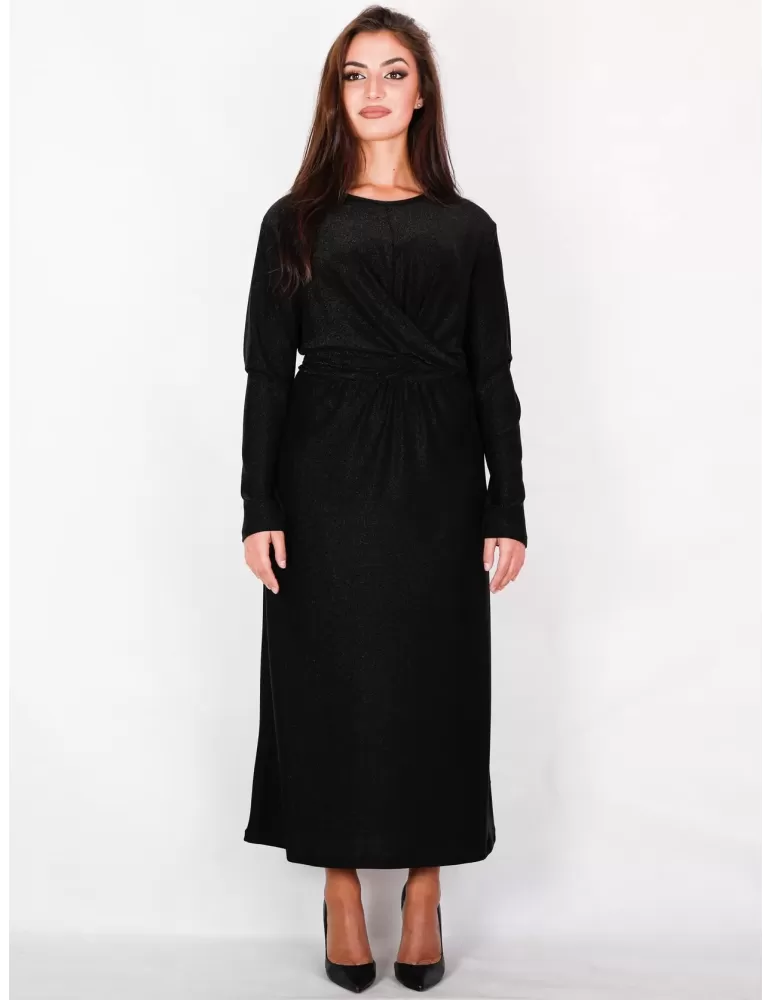 Cerimonia d'inverno: abito lungo nero lurex con drappeggio taglia 54 Cerimonia d'inverno: abito lungo nero lurex con drappeggio taglia 54