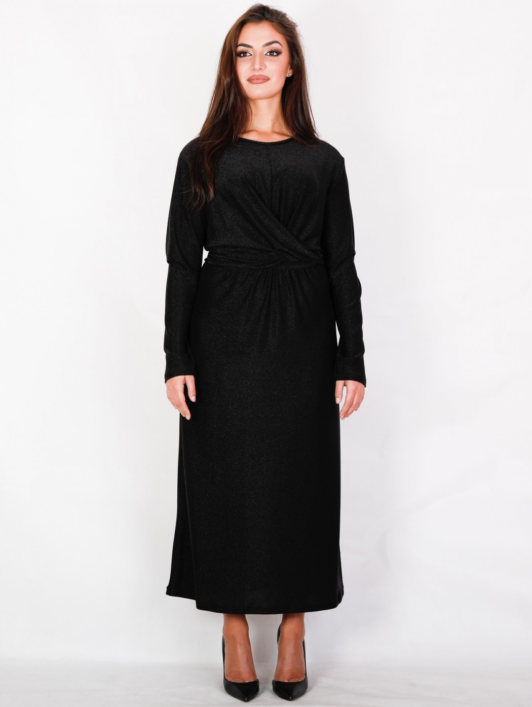 Plus size black lurex draped midi dress Italian design Amethist